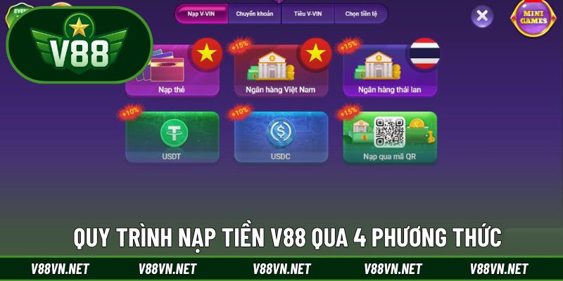 Nạp Tiền V88 1 Quy trình nạp tiền V88 qua 4 phương thức khác nhau
